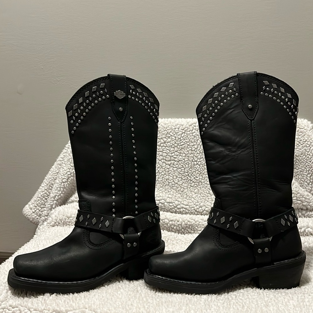 Harley-Davidson Black leather cowboy boots size 6